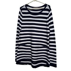 Soft Surroundings Vista Pullover Pom Pom Sweater Navy White Stripe Large L